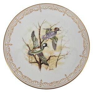 Edward Marshall Boehm‎ Hooded Mergansers Water Bird Bone China Plate Gold Rim
